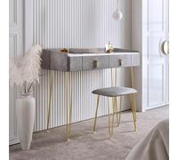 CARME HOME Tokyo Glow Dove Grey Velvet Dressing Table with Velvet Stool CARME HOME Grey