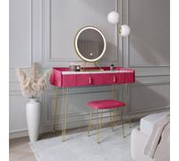 CARME Home Tokyo Glow Raspberry Velvet Dressing Table With Led Touch Sensor Mirror