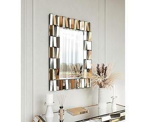 CARME Knightsbridge - Luxury Large Rectangular Wall Mirror Bevelled Decorative 3D Mirrored Glass Effect Design for Bedroom Living Room Hallway Bathroom (Rose Gold)