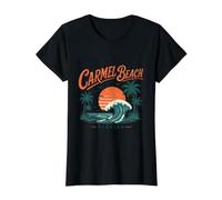 Carmel Beach Florida Vintage Sunset Wave Value Graphic T-Shirt, Women, Black, XL