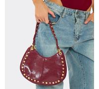 Carmel Stud Detail Half Moon Shaped Shoulder Bag In Burgundy Faux Leather, Women's Size UK 0