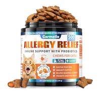 Carmelie Cat Allergy Chews, 500 Crunchy & Creamy Chews, Cats Itchy Skin Comfort Treats with Colostrum, Probiotics - Skin & Paw Licking, Coat Comfort & Digestive Balance - Chicken and Krill Flavor