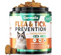 Carmelie Flea and Tick Chews for Cats - 200 Chewables Natural Cats Fleas and Ticks Prevention - Cat Flea Tick Support, Cat Flea Soft Treats for All Breeds & Ages-Chicken Flavor
