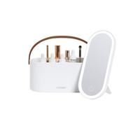 Carmen C81167WHTST 2-IN-1 Vanity Case with LED Mirror & Leatherette Strap, Illuminating LED Light, Touch Sensor Control, 5200K White Light, White