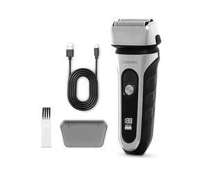 Carmen C81278 Men’s Signature Foil Shaver with LED Display, 3 Floating Stainless Steel Mesh Blades, IPX7 Waterproof, SmartClick Pop Up Precision Trimmer, Graphite Grey and Black