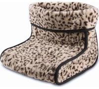 Carmen C81285LPD Comfort Electric Heated Foot Warmer, Ultra-Warm 320gsm Faux Rabbit Fur Fleece Leopard Print, Fast Heat up, 4 Heat Settings, Integrated Heating Technology, Machine Washable, 110W