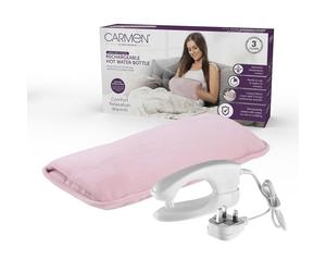 Carmen Large Rechargeable Hot Water Bottle, Soft Touch Fleece Cover, Hand Warmer, Automatic Temperature Control, W36cm x H19cm, Pink