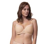CARMEN Lightly Padded Demi Bra - Burnout Stripe Micro Fabric, Underwired Support, Power Mesh U-Back Wings, Adjustable Straps & Three-Strand Hook & Eye Fastening for Curvy Busts, Beige