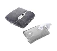 Carmen Luxury Electric Heated Blanket and Rechargeable Hot Water Bottle, Temperature Control, Adjustable Timer, Soft Touch Fleece, Grey EEJB357