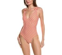 Carmen Marc Valvo Women's Surplice One Piece Swimsuit, Papaya, 12