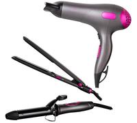 CARMEN Neon C81128 Hair Dryer, Straightener & Curling Tong Set - Grey, Purple & Black, Black,Silver/Grey,Purple