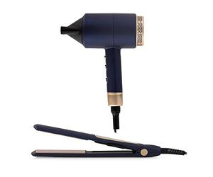 Carmen Twilight Pro DC Keratin Hair Dryer and Ceramic Straightener Gift Set with 3 Heat and 2 Speed Settings, Blue and Champagne, C81127BC
