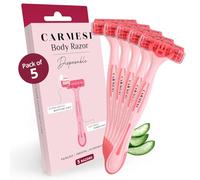 Carmesi Disposable Body Razors for Women - Pack of 5 | Aloe Vera & Vitamin E Moisture Strip For Smooth & Painless Hair Removal | Slip-Proof Rubber Grip | Safe, Hygienic & Economical