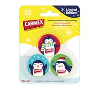 Carmex Classic Lip Balm Pot Trio - Limited Edition Penguin Lids | 24H hydration | Moisturises & soothes dry lips | Limited edition lids | Gift set | Winter edition