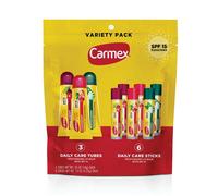 Carmex Daily Care Moisturizing Lip Balm Pack SPF 15 Multi-Flavor Lip Care Variety Pack Bag 9 Count (3 Tubes 6 Sticks)