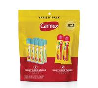 Carmex Daily Care Moisturizing Lip Balm Pack SPF 15 Strawberry & Cupcake Batter Flavor Variety Pack Bag 9 Count (7 Sticks 2 Tubes)