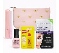 Carmex Lip Balm, Skin Republic Collagen Hydrogel Under Eye Masks & ORLY Breathable Nail Polish Set with Cosmetic Pouch & Crystal Nail File | Complete Beauty Gift Set