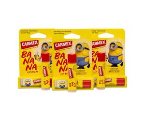Carmex X Minions Lip Balm Set - Pack of 3 | Minion-Approved Banana Flavour | SPF 15 Sun Protection | 24H Hydration | Softer Lips After 1 Use | Fun Collectible Design | Clinically Recommended
