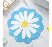 Carmoion Cute Bath Mat,Pink Flower Rug,Water Absorption Non Slip Mat,Soft Machine Wash Rug Mat for Bedroom Kitchen Bathroom Toilet Floors 25.6 x 25.6 Inches (Blue)