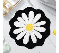 Carmoion Cute Bath Mat,Pink Flower Rug,Water Absorption Non Slip Mat,Soft Machine Wash Rug Mat for Bedroom Kitchen Bathroom Toilet Floors 25.6 x 25.6 Inches (Black)