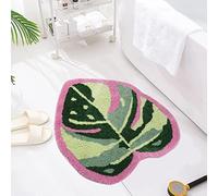 Carmoion Cute Monstera Bath Mat, Soft Absorbent Microfiber Leaf Bathroom Mat, Non-Slip Green Bath Rugs for Shower, Bathroom, Tub, Doormat Decor, Machine Wash Dry