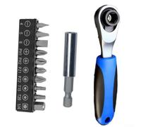 CARMOTTER Compact Ratchet Spanner Set 72 Tooth for Flexible Head with Bits for Auto Repair Small Hand Tools 94mm Blue Mechanic Kit(12pcs)