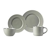 Carnaby CRM1230 ' Argyle' 16PC Set Gloss Glazed Finish, Includes 4 x 10.5 Dinner, 4 x 8 Side Plates, 4 x 5.5 Bowls and 4 x Mugs-(Embossed Grey), Ceramic