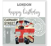 Carnarby St London Birthday Card 15cm Square - London Bus Union Jack