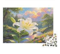 Carnation 1000-piece Premium Paper Jigsaw Puzzle Seniors Adults White Lily Stream Puzzle Enthusiasts Mental Stimulation Brain Teaser Home Decoration Solo Play Game 38x26cm/1000pcs