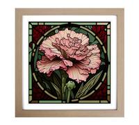 Carnation Flower Stained Glass Effect Framed Print | 18x18 Inch Oak Framed Wall Art | Ready to Hang | Modern Floral Picture | Living Room Bedroom Lounge Office