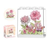 Carnation Flowers Building Blocks Set, 335 PCS Floral Building Model Kit Decoration with Dustproof Box for Home Office, Creative Flower Building Model Set Gift for Adults Women Teens