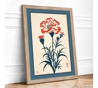 Carnation in Red Botanical Framed Wall Art Print A1 (84.1×59.4cm) Oak, Wall Decor for Living Room, Bedroom, Office & Home, Ready to Hang, Art Gift