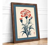 Carnation in Red Botanical Framed Wall Art Print A1 (84.1×59.4cm) Walnut, Wall Decor for Living Room, Bedroom, Office & Home, Ready to Hang, Art Gift