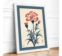 Carnation in Red Botanical Framed Wall Art Print A1 (84.1×59.4cm) White, Wall Decor for Living Room, Bedroom, Office & Home, Ready to Hang, Art Gift
