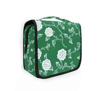 Carnation Lace Emerald Green Toiletry Bag with hanging hook Lightweight Travel Bags For Women Vertical Free-Standing