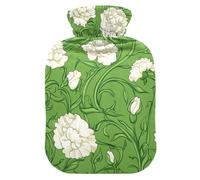 Carnation Lace Grass Green hot Bottle Water Bag with Soft Cover, 2L Warm Water Bottle for Bed for ( Scenario), Hot and Cold Therapies, Bolsa de calor para Dolor Menstrual