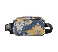Carnation Lace Mustard Yellow and Denim Blue Cute Fanny Pack Waist Bag for Women Men Teens Multipurpose Sling Chest Bag with Adjustable Strap for Cycling Hiking Gym