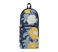 Carnation Lace Mustard Yellow and Denim Blue Nylon 3 Compartments Pen Case Pencil Bag study&multifunctional College Pencil Case Stationery Organizer for Middle School