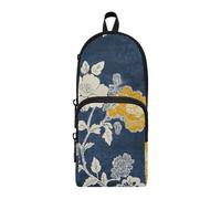 Carnation Lace Mustard Yellow and Denim Blue Nylon 3 Compartments Pen Pencil Bag Large Capacity Pencil Cases For Teen Stationery Bag for Elementary