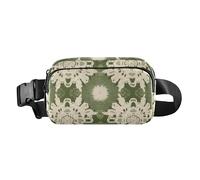 Carnation Lace Olive Green and Sand Fashion Waist Pack Crossbody Bag for Women Men Teens Water Resistant Bum Bag Belt with Adjustable Strap for Travel Vacation Running
