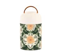 Carnation Lace Olive Green and Sand Stainless Steel Vacuum Insulated Soup containers with lids with Spoon for Adults Pasta 17 oz