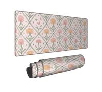 Carnation Large Mouse Pad, Floral Vintage Butterfly Green Leaves Spring Peach Rubber Smooth Keyboard and Mousepad Idea for Home Office Desk Laptop Gamers Gift 16x36 Inch