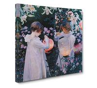 Carnation, Lily, Lily, Rose by John Singer Sargent Canvas Print | Gallery Wrapped 30mm Frame Wall Art | 14x14 inches | Ready to Hang | Classic Floral Picture | Living Room Bedroom Lounge Office