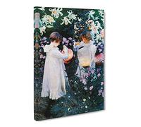 Carnation, Lily, Lily, Rose By John Singer Sargent Canvas Print | Gallery Wrapped 30mm Frame Wall Art | 20x14 inches | Ready to Hang | Classic Floral Picture | Living Room Bedroom Lounge Office
