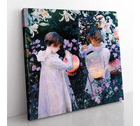 Carnation, Lily, Lily, Rose by John Singer Sargent Classic Painting Canvas Wall Art Print Ready to Hang, Framed Picture for Living Room Bedroom Home Office Décor, 35x35 cm (14x14 Inch)