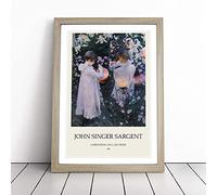 Carnation, Lily, Lily, Rose by John Singer Sargent Framed Wall Art Picture Print - Canvas Painting - Modern Home Décor Poster - Ready to Hang for Living Room Bedroom Kitchen - Oak A3 (36 x 48 cm)