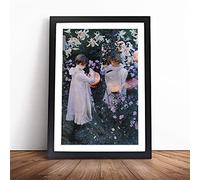 Carnation, Lily, Lily, Rose By John Singer Sargent Framed Wall Art Picture Print - Canvas Painting - Modern Home Décor Poster - Ready to Hang for Living Room Bedroom Kitchen - Black A4 (27 x 36 cm)