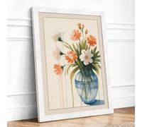 Carnations in Cream and Coral Botanical Framed Wall Art Print A4