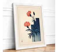 Carnations in Indigo Vase Japandi Framed Wall Art Print A1 (84.1×59.4cm) White, Wall Decor for Living Room, Bedroom, Office & Home, Ready to Hang, Art Gift