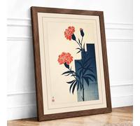 Carnations in Indigo Vase Japandi Framed Wall Art Print A3 (42×29.7cm) Walnut, Wall Decor for Living Room, Bedroom, Office & Home, Ready to Hang, Art Gift